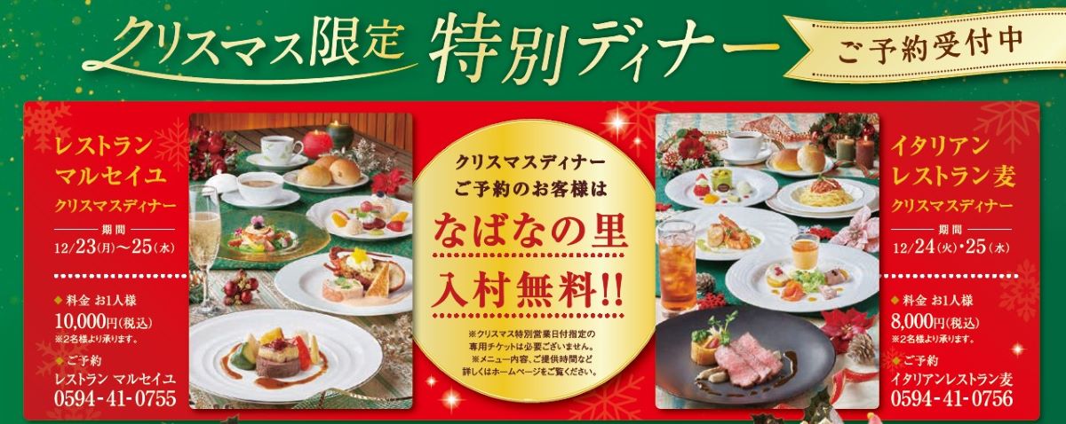 なばなの里クリスマス限定チケット×2枚(12/24指定)+4000円商品券付
